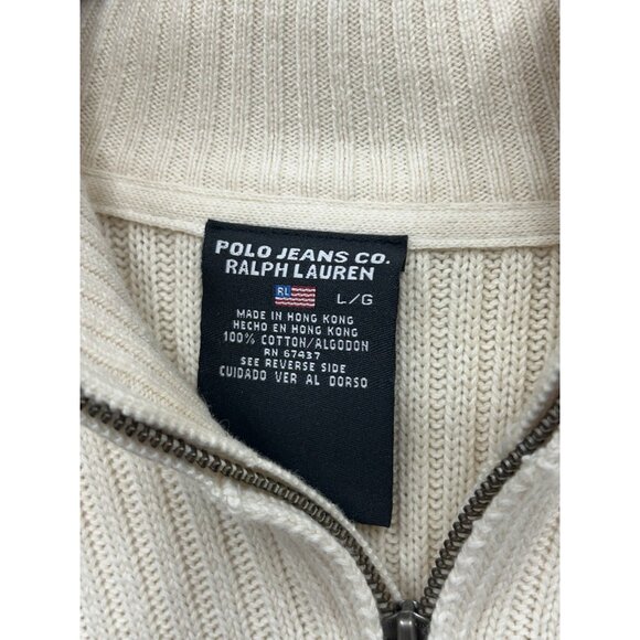 Vintage Polo Jeans Co Ralph Lauren sweater Men’s Large Ribbed 1/4 Zip Flag Logo - Picture 4 of 6